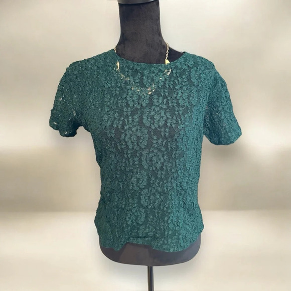 Victoria Secret vintage lace‎ hunter green sheer top large - Picture 1 of 5